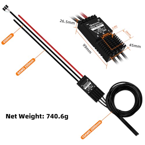 WP14200 IP68 Waterproof 200A Brushless ESC | AM32 Firmware, 5-14S, Built-in 5.2V 3A BEC for eFoil and Underwater Thruster, RC Crawler, Drone, Helicopters (B Version) - size: B