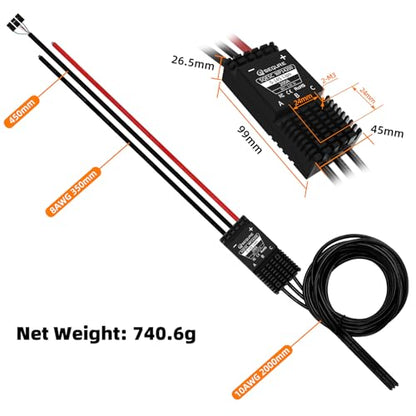 WP14200 IP68 Waterproof 200A Brushless ESC | AM32 Firmware, 5-14S, Built-in 5.2V 3A BEC for eFoil and Underwater Thruster, RC Crawler, Drone, Helicopters (B Version) - size: B