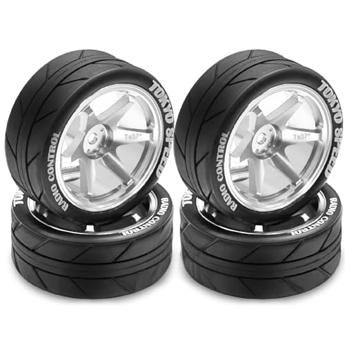 1/10 RC On Road Tires OD 65mm and Aluminum Street Wheels 12mm Hex Touring Tyres for 1:10 Rally Racing Drift Car Tamiya TT01 TT02 XV01 HPI KYOSHO HSP PTG2 Traxxas TA06 A959 PTG2 (Silver) - color: Silver