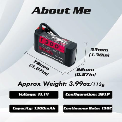 CNHL 1300mAh 3S LiPo Battery 11.1V 130C with XT60 Plug (2 Packs) | High discharge 3S LiPo battery for FPV racing drones, freestyle quadcopters, RC airplanes, helis, and boat models.