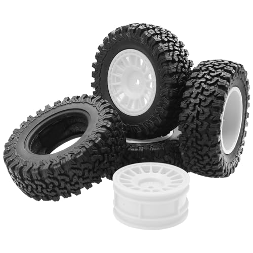 4Pcs HIRCQOO 1.9" RC Crawler Tires OD 90mm Rubber Tire and Plastic Wheel Rims 12mm Hex Compatible with 1/10 Axial SCX10 D90 Tamiya CC01 TF2 TRX4 RC Crawler (White) - color: White