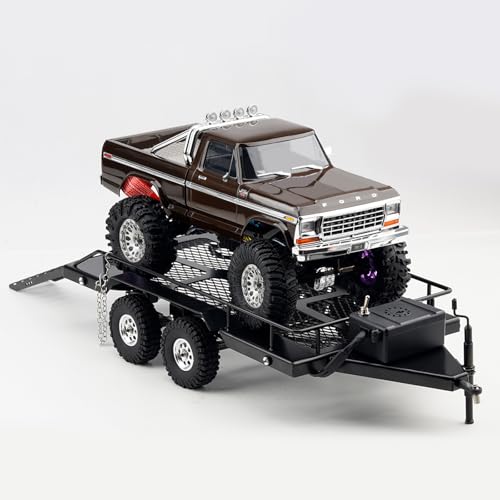 DJX RC Trailer Metal Hitch Mount Trailer with Led Light for TRX-4M FCX18 F150 Redcat Ascent18 HPI Venture-18 SCX24 AX24 FCX24 Etc 1/18 1/24 Upgrades Parts Accessories - style: 1/18 RC Trailer