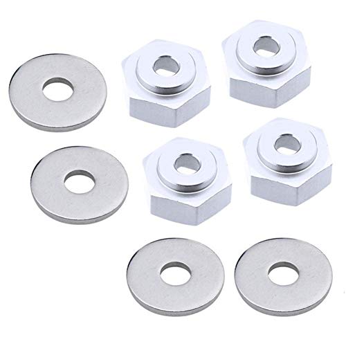4PCS Aluminum Alloy 12mm Turn to 17mm Wheel Rim Hex Adapter for 1/10 RC On Road Car Buggy Truck Can Use 1/8 Tires(Silver) - color: Silver