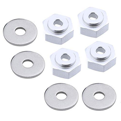 4PCS Aluminum Alloy 12mm Turn to 17mm Wheel Rim Hex Adapter for 1/10 RC On Road Car Buggy Truck Can Use 1/8 Tires(Silver) - color: Silver