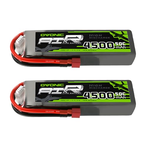 OVONIC 3S Lipo Battery 50C 4500mAh 11.1V Lipo Battery with Dean-Style T Connector for RC Car Truck Boat Airplane Helicopter Quadcopter(2 Packs)