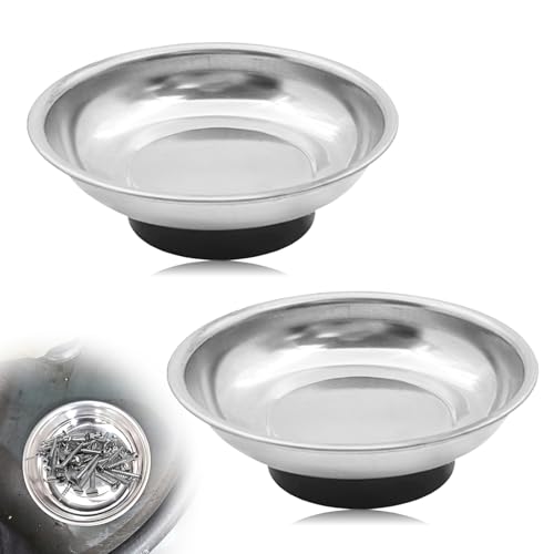 2PCS Magnetic Parts Tray Set, 3" Stainless Steel Round Magnetic Parts Tray for Mechanic's, Magnet Tool Parts Tray for Screws Bolts Nuts Metal Parts