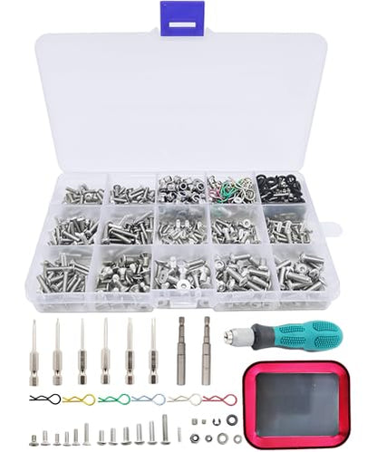 710Pcs Universal RC Screw Assortment Kit & Repair Tool Set for Traxxas | 304 Stainless Steel,For HPI Arrma SCX10 Losi 1/8 1/10 1/12 1/16 Scale RC Cars,Rust Resistance,Compartment Storage Case