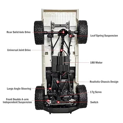 ARRIS WPL C24-1 1/16 RC Rock Crawler 4WD Pickup Truck RTR | Realistic Trail Body, Full Proportional Steering, Upgrade Platform, All Terrain Fun - style: WPL C24-1 White