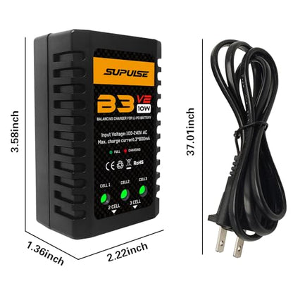 SUPULSE LiPo Battery Charger 2S-3S RC Balance Charger AC 7.4-11.1V 10W Upgrade Version Compact Lipo Charger for XHR Plug Battery(B3V2)