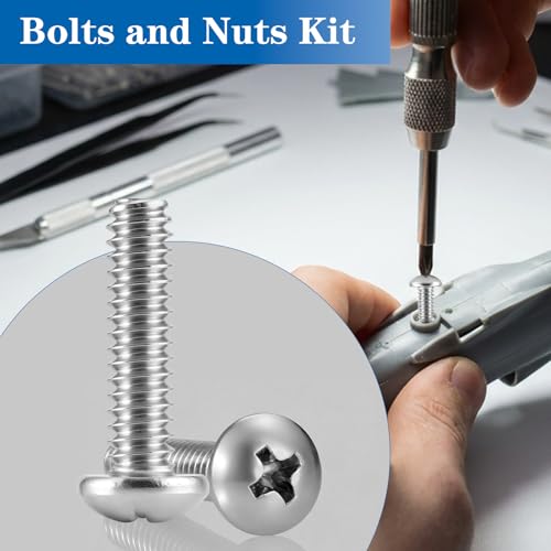 570Pcs Phillips Pan Head Nuts and Bolts Assortment Kit#6-32#8-32#10-24 | 304 Stainless Steel Machine Screws and Washers Fully Threaded Fastener with lengths from 1/4" to 1" for DIY, Furniture Repair - size: SS #6#8#10 570PCS