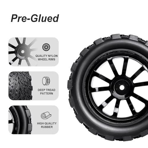 HobbyPark PreGlued Mounted 12mm Hex Hubs RC Truck Tires and Wheels 2.8 Tires with Foam Inserts for Traxxas Rustler Stampede Hoss 4x4 Redcat RC Monster Truck Set of 4 (117x57mm(HxW)) - size: 117x57mm(HxW)