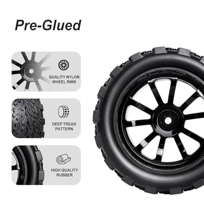 HobbyPark PreGlued Mounted 12mm Hex Hubs RC Truck Tires and Wheels 2.8 Tires with Foam Inserts for Traxxas Rustler Stampede Hoss 4x4 Redcat RC Monster Truck Set of 4 (117x57mm(HxW)) - size: 117x57mm(HxW)