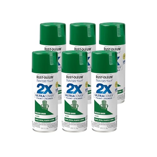 Rust-Oleum Painter's Touch 2X Ultra Cover Spray Paint, Gloss Meadow Green - color: Gloss Meadow Green, size: 12 Ounce (Pack of 6)