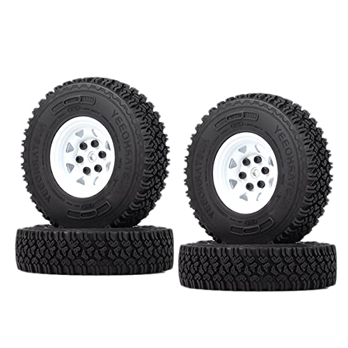 4PCS/Set 1.55 Inch Beadlock Metal Wheel Rim Rubber Tires Compatible with 1/10 RC Crawler Car Axial AX90069 D90 TF2 Tamiya CC01 LC70 (White) - color: White