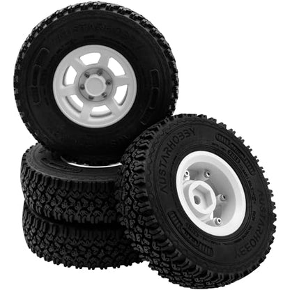 4Pcs HIRCQOO 1.55'' Beadlock Plastic Wheel Rims Rim Rubber Tires Tyre 12mm Hex Compatible with RC4WD D90 TF2 Tamiya CC01 LC70 LC80 MST Axial AX90069 1/10 RC Crawler (White) - color: White