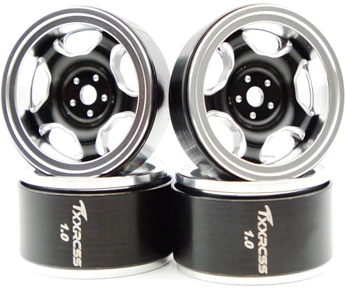 RC 1.0 Beadlock Wheels Offsets -2 Aluminum Rims for AX24 1/18 TRX4M All 1/24 Scale SCX24 Deadbolt RC Crawler Car Wheels Upgrades 4Pc (Black & Silver) - color: Black & Silver