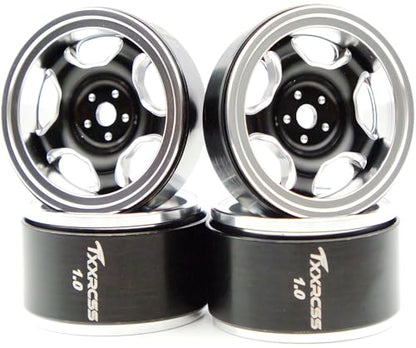 RC 1.0 Beadlock Wheels Offsets -2 Aluminum Rims for AX24 1/18 TRX4M All 1/24 Scale SCX24 Deadbolt RC Crawler Car Wheels Upgrades 4Pc (Black & Silver) - color: Black & Silver