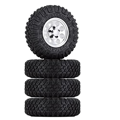 4PCS 1.55inch Tyres Beadlock Plastic Wheel Rims Hub Rubber Tires Set Compatible with 1:10 RC Crawler Axial AX90069 D90 TF2 Tamiya CC01 LC70 MST JIMNY (White) - color: 85mm-white