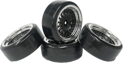 1/10 Drift Wheels Tires Set,AMZSTAR 4PCS 63mm RC Hard Tyre with Plastic Wheel Rims 12mm Hex for 1/10 RC On Road Racing Touring Drifting Car for Tamiya TT01 HSP HPI Kyosho (Black Silver,Offset:9mm) - color: Black Silver,offset:9mm