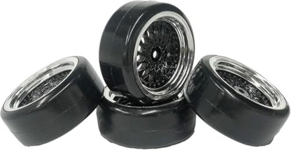1/10 Drift Wheels Tires Set,AMZSTAR 4PCS 63mm RC Hard Tyre with Plastic Wheel Rims 12mm Hex for 1/10 RC On Road Racing Touring Drifting Car for Tamiya TT01 HSP HPI Kyosho (Black Silver,Offset:6mm) - color: Black Silver,offset:6mm