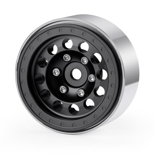 1.3inch beadlock wheels Aluminium RC Rims for 1/18th TRX4M 1/24th Axial SCX24 RC Crawler Car Upgrade Parts (Black) - color: Black