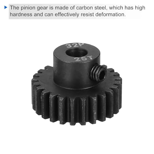 MECCANIXITY 2 Pcs RC 32P Hardened Pinion Gear 5mm Shaft, 25T Motor Gears Carbon Steel for 1/10 RC Model Car Boat Drone - style: 25T