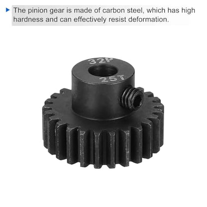 MECCANIXITY 2 Pcs RC 32P Hardened Pinion Gear 5mm Shaft, 25T Motor Gears Carbon Steel for 1/10 RC Model Car Boat Drone - style: 25T