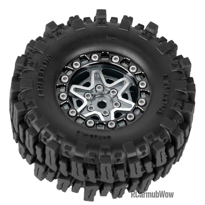 1.3 Beadlock Aluminum Alloy Wheels Rims & Tires Set with Foam Inserts for 1/18 TRX4M Ascent-18 1/24 SCX24 FCX24 RC Crawler Upgrade Parts,RCarmubWow 1.3 rc Wheels and Tires,4pcs,Titanium - color: Titanium(4pcs)
