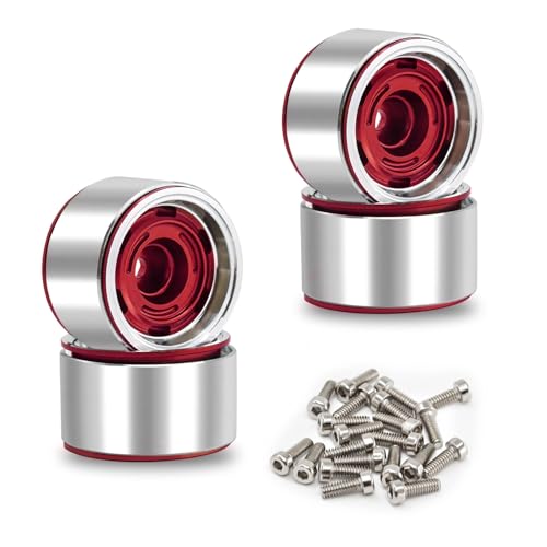 1.0 Beadlock Wheels, 4pcs Red | Aluminum RC Rims Hub with Positive Offset 7mm Hex for 1/18 1/24 RC Crawler Traxxas TRX4M Axial SCX24 AX24 FMS FCX24 Upgrades - color: Four Hole Model-red