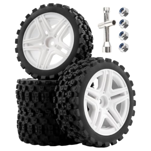 4-Pack RC 1/10 Scale On Road Rally Car Tires OD2.75 Rubber Wheel Rims 12mm Hex Compatible with Traxxas 4 Tec 2.0 Tamiya TT01 XV01 Kyosho WR8 Sakura WLtoys HPI Touring Racing Car(White)