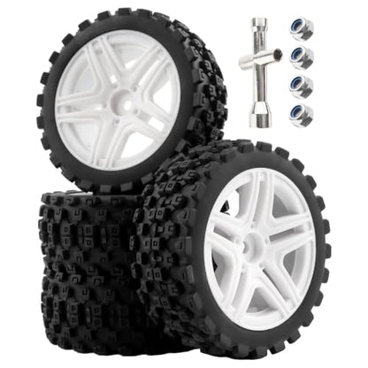 4-Pack RC 1/10 Scale On Road Rally Car Tires OD2.75 Rubber Wheel Rims 12mm Hex Compatible with Traxxas 4 Tec 2.0 Tamiya TT01 XV01 Kyosho WR8 Sakura WLtoys HPI Touring Racing Car(White)
