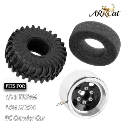 1.0 Beadlock Wheel Tires Set for RC Crawler Car 1/18 TRX4M,1/24 SCX24,RC Off Road Buggy Rally Truck Swamp Claw Mud Terrain Rubber Tires and Aluminum Wheel Rims w/Sponge,Black - color: Black - (4pcs 1.0)