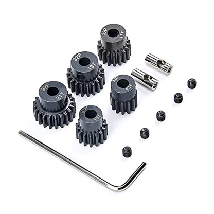 RC Pinion Gear 32P 5mm Hardened Metal Pinion Motor Gear Set | 13T 15T 17T 19T 21T with 3.175mm Coupler for 1/8 RC Car