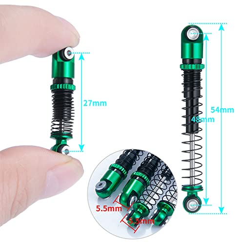 RCLIONS 1/24th RC Shocks 48mm Adjustable Absorber Damper for All 1:24 Axial SCX24 AXI90081 Deadbolt AXI00002 JLU AXI00005 Gladiator RC Crawler Car Upgrades (Green) - color: Green