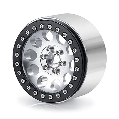 4PCS 2.2inch Beadlock Wheels 35mm RC 2.2 Aluminum Rims for AXIAL Wraith RR10 90048/90018 TRX4 1/10th RC Crawler Truck Car (Silver) - color: Silver