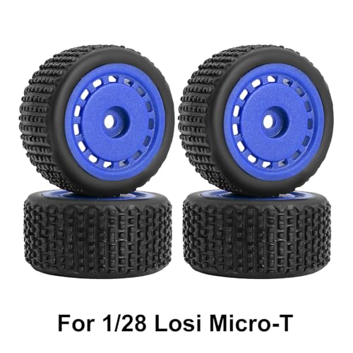 Pre-Mounted Pin Buggy Tires and Wheels Rims Hub Tires Set for 1/24 Losi Micro-B 1/28 Losi Micro-T Wltoys 244016 Upgrade Part (Blue Micro-T) - color: Blue Micro-t