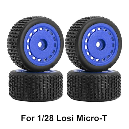Pre-Mounted Pin Buggy Tires and Wheels Rims Hub Tires Set for 1/24 Losi Micro-B 1/28 Losi Micro-T Wltoys 244016 Upgrade Part (Blue Micro-T) - color: Blue Micro-t