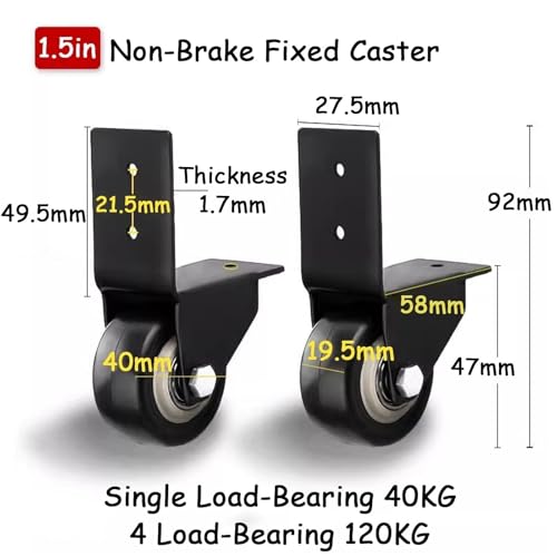 4 Pack Side Mount Casters Wheels,1.5in L-Shaped Directional Castor Wheel | PU Rubber Silent Roller,Heavy-Duty Furniture Moving Wheels Load-Bearing 120kg/265lbs for Beds Cabinets Tables