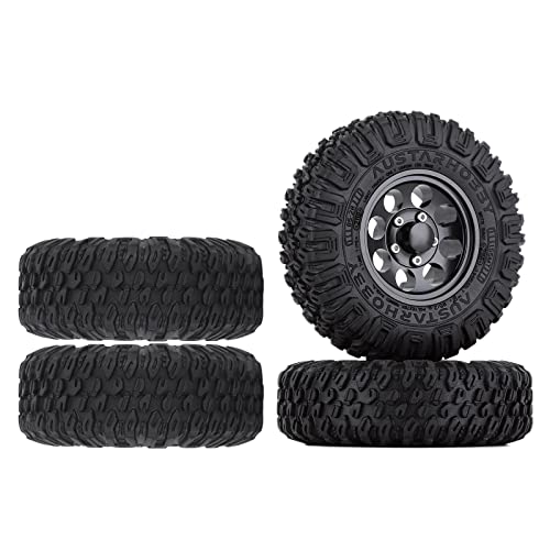 4PCS 1.55inch Tyres Beadlock Plastic Wheel Rims Hub Rubber Tires Set Compatible with 1:10 RC Crawler Axial AX90069 D90 TF2 Tamiya CC01 LC70 MST JIMNY (Black) - color: 85mm-black