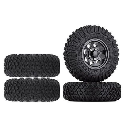 4PCS 1.55inch Tyres Beadlock Plastic Wheel Rims Hub Rubber Tires Set Compatible with 1:10 RC Crawler Axial AX90069 D90 TF2 Tamiya CC01 LC70 MST JIMNY (Black) - color: 85mm-black