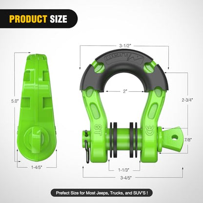 Nilight Mega D-Ring Shackles, 3/4" Heavy Duty Recovery Tow Shackle | 7/8" Screw Pin, 2Pcs Green, 68,000 lbs Break Strength(17,000 lb WLL), Forged Steel, Off-Road Recovery, Fits Tow Strap Winch - color: Green 3/4" 31 Ton 2 Pack, size: Shackle