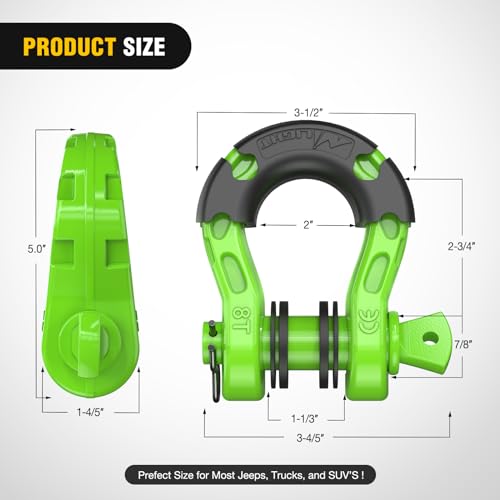 Nilight Mega D-Ring Shackles, 3/4" Heavy Duty Recovery Tow Shackle | 7/8" Screw Pin, 2Pcs Green, 68,000 lbs Break Strength(17,000 lb WLL), Forged Steel, Off-Road Recovery, Fits Tow Strap Winch - color: Green 3/4" 31 Ton 2 Pack, size: Shackle