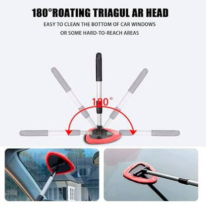 4 Pack Windshield Cleaning Tool with Extendable Handle, Red | aluminum ABS and microfiber body, pivoting head, reusable cloth pads, fits most vehicle glass, auto cleaning tools - color: Red
