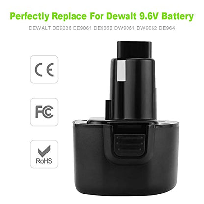 Joiry 2-Pack 9.6V 3000mAh Replacement Ni-MH Battery with Higher Safety & Longer Runtime - Compatible with Dewalt DE9061 DE9062 DW9061 DW9062 DE9036 DW911 DW921 DW9614 DW050 DW926K-2