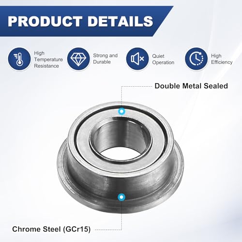 M METERXITY 20-Pack MF63ZZ Flanged Ball Bearing, 3mm x 6mm x 2.5mm Double Metal Seal Chrome (GCr15) Steel Deep Groove Ball Bearings for Wheelbarrow/Printer/Fax Machines/Power Tools - size: 3mm x 6mm x 2.5mm