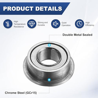 M METERXITY 20-Pack MF63ZZ Flanged Ball Bearing, 3mm x 6mm x 2.5mm Double Metal Seal Chrome (GCr15) Steel Deep Groove Ball Bearings for Wheelbarrow/Printer/Fax Machines/Power Tools - size: 3mm x 6mm x 2.5mm