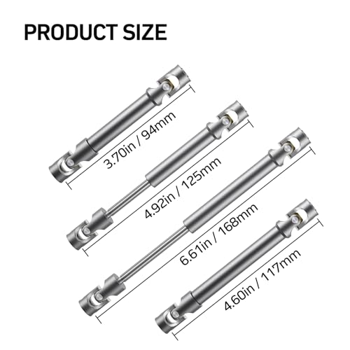2PCS Adjustable CVD Shaft Fit TRX4 SCX Series RC Crawler Replacement Parts | Compatible with Axial SCX10, SCX24, Traxxas TRX4, Redcat Gen8 1/10 & 1/24 RC crawlers, Hardened steel D-hole center shafts