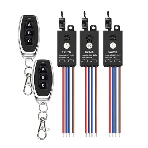 Wireless Light Switch,3 Way Mini Remote Switch AC 110V/120V/220V/240V/10A Relay Wireless Light Switch with 328FT Long Range for Motor,Lamps,LED Lights,Fans. - size: 110V-240V 3way remote switch-10A Relay