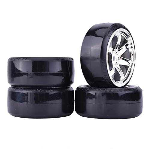 4Pcs 63mm RC Drift Car Tires Hard Tyres Plastic Wheel Rims for 1/10 On-Road Drifting Car for HSP Tamiya HPI Kyosho Spare Parts(Silver) - color: Silver