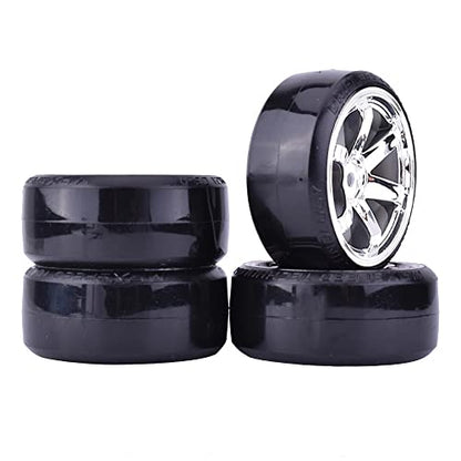 4Pcs 63mm RC Drift Car Tires Hard Tyres Plastic Wheel Rims for 1/10 On-Road Drifting Car for HSP Tamiya HPI Kyosho Spare Parts(Silver) - color: Silver